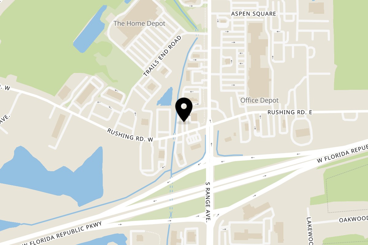 Map showing the location of Uno Dos Tacos Denham Springs on 123 Rushing Road West in Denham Springs